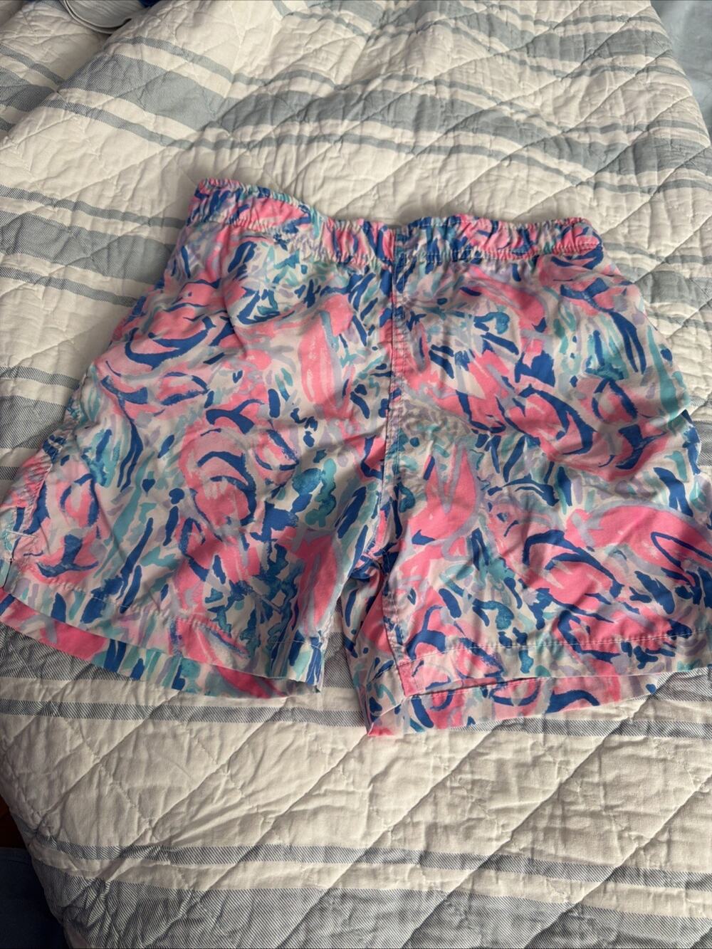 Lilly Pulitzer Capri Swim Trunks Boys Kids L Cosmic Coral Cracked Up Pink Blue